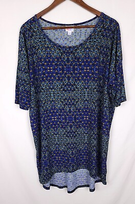 #ad Lularoe Short Sleeve Irma Navy Teal Yellow Floral Print Tunic Top Size Large $6.00