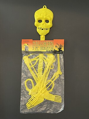 #ad VTG Halloween Yellow Articulated Skeleton 3Ft Plastic Hanging Decor Sealed $15.00