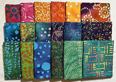 #ad Batik 18 Fat Quarter Cotton Fabric Bundle Brightly Colored Batiks Set #1 $30.00