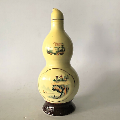 #ad Chinese Sanpien Jiu Empty Bottle Decanter Medicine Ceramic Gourd Shape Scenery $35.14