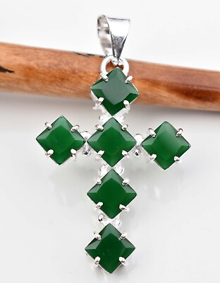#ad Green Emerald 925 Sterling Silver Gemstone Jewelry New Cross Pendant Size 2.50quot; $12.99