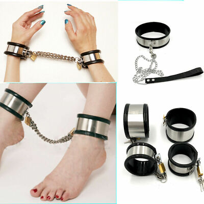 #ad Stainless Steel Silicon Rubber Collar Wrist Ankle Cuff Restraint Slaver Shackles $96.03