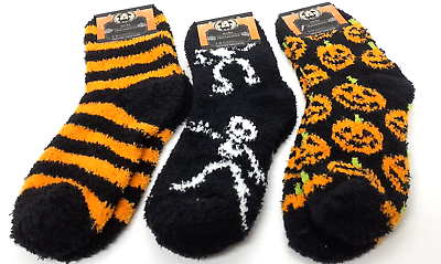 #ad Women#x27;s 3 Pack Cozy Halloween Crew Socks Sz 5 9 Stripes Skeletons amp; Pumpkins $12.89