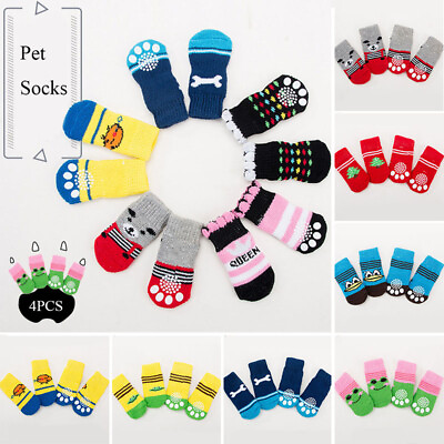 #ad 4PCS Dog Anti Slip Socks Cute Puppy Soft Dog Socks Cat Knits Pet Supplies $0.99