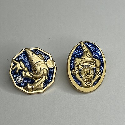#ad Disney D23 Expo Japan 2015 2013 Limited Pin Badge 2 Set Mickey Mouse Wizard Gold $54.95