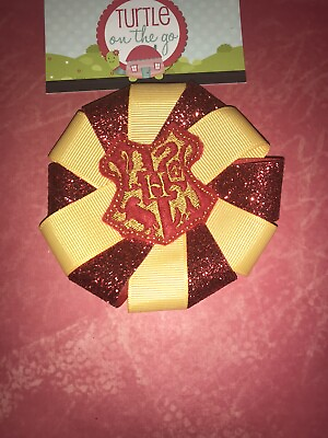 #ad Wizard Gold amp; Red Shield #2 4” Loopy Hair Bow Handmade $5.00