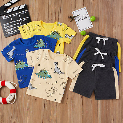 #ad Toddler Baby Boys Girls Short Sleeve Cartoon Dinosaur TopsShorts Sports Outfits $16.19
