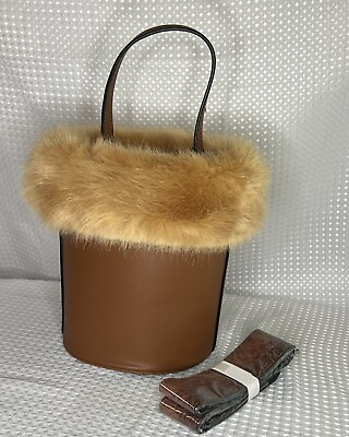 #ad New Brown faux leather fur Rounded purse. With Extended Strap $40.00