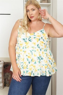 #ad Womens Plus Size White Floral Tank Top 1X Sleeveless Spaghetti Strap $21.95