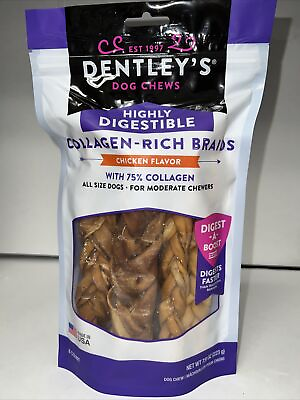 Dentley#x27;s Dog Chew Highly Digestible 7quot; Collagen Braids Chicken 8 Pack 7.9 oz $13.99