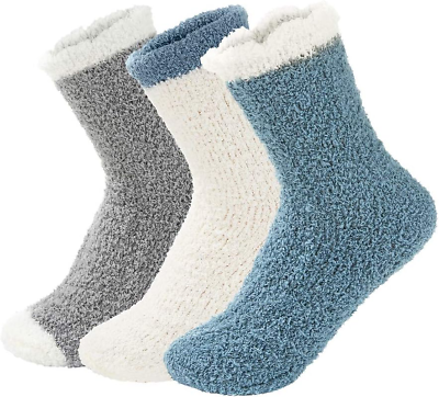 #ad Womens Fuzzy Fluffy Cozy Warm Super Soft Slipper Socks Microfiber 3 Socks $16.49