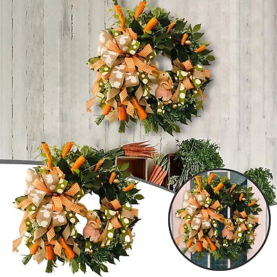 #ad Easter Wreath For Front Door Cute Bunny Wreath With Gold Eggs amp; Carrot For $38.99