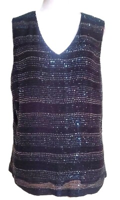 #ad Ann Taylor vtg 90s Georgette silk black v neck beaded camisole shell tank top 14 $16.00