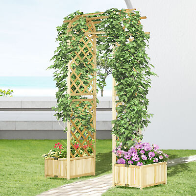 #ad Outsunny 7.5FT Garden Arch Trellis with Planter Box Outdoor Arbor Natural $134.99