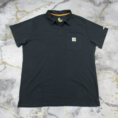 #ad Carhartt Polo Shirt Men’s XL Black Cotton Logo Pocket Original Fit Collar Adult $18.77