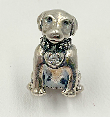 #ad Pandora Sterling Silver Cubic Zirconia Labrador Puppy Dog Charm $35.00
