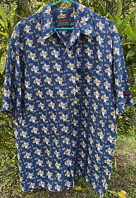 #ad Vintage Fubu Men#x27;s Collared Button Down Short Sleeve Shirt Logo Pattern Large $4.99