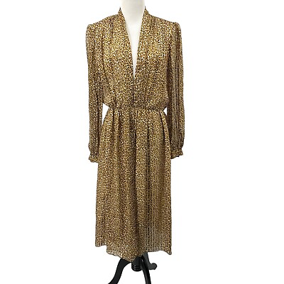 #ad Vintage 70s Albert Capraro Sz 12 Sheer Double Chiffon Leopard Wrap Midi Dress $56.00