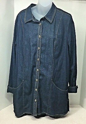 #ad Damp;CO Denim amp; Company Denim Jeans Shirt Women#x27;s Size Large Long Sleeve $13.25
