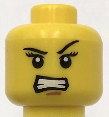 #ad Lego New Yellow Minifigure Head Dual Sided Female Eyelashes Red Lips Determined $1.99