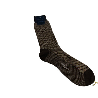 #ad Bresciani Socks Cashmere Mid Calf Length Brown Design Size Large $59.98