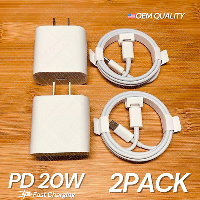 #ad 2 Pack For iPhone 14 13 12 11 iPad USB Type C Fast Charger 20W PD Adapter Cable $7.65