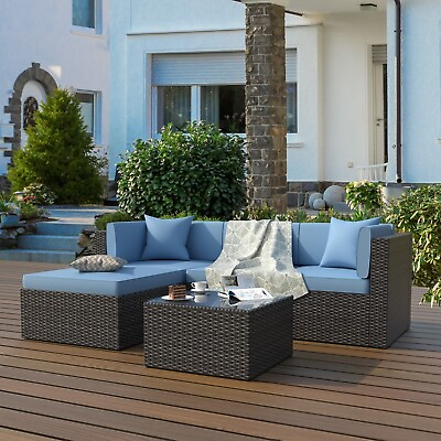 #ad 5PCS Outdoor Patio Furniture Sectional Sofa Set PE Rattan Wicker Couch Cushioned $303.99