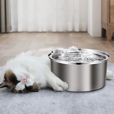 #ad 3.2L Stainless Steel Cat Water Fountain Bowls Pet Fountain Dogs Water Dispenser $29.99