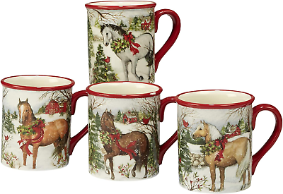 #ad Christmas Ceramic 18 Oz. Mug Set of 4 Multi color Microwave and DIshwasher Safe $51.72