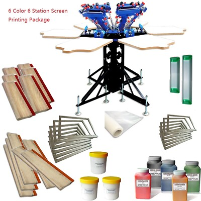#ad Full DIY Package 6 Color 6 Station Screen Printing Kit with Color Pigments New $1734.30