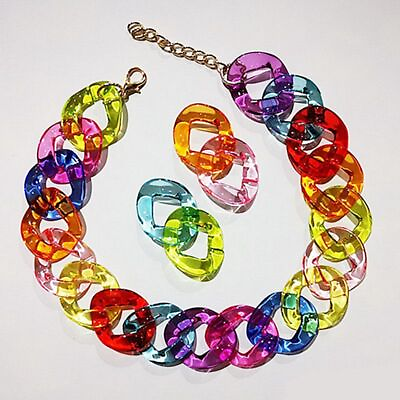 #ad Colorful Clear Collar Chain Necklace Women Fashion Jewelry Long Necklaces 1pc $12.99