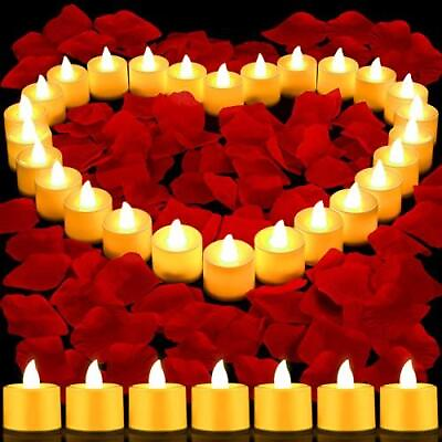 #ad Rose Petals and Candles Kit 5000 Pcs Artificial Red Petals with 96 Pcs Flameless $32.59