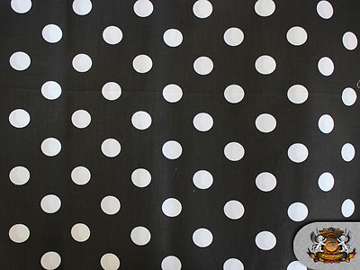 #ad Polycotton Printed POLKA DOTS WHITE BLACK BACKGROUND Fabric 60quot;W Sold BTY NTXT 5 $3.45