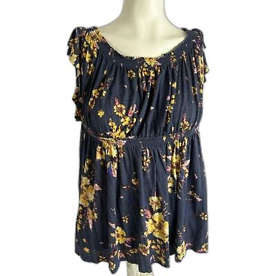 #ad We the Free Sam Off the Shoulder Free People Blue Floral Babydoll Blouse Top S $25.00