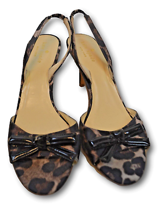 #ad Kate Spade Heels Cheetah amp; Black Bow On Toe Kitten Heel Slingbacks Size: 8.5 $85.00