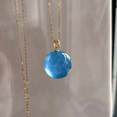 #ad Genuine Natural Blue Aquamarine Gemstone Crystal Shape Design Pendant 18K $245.00