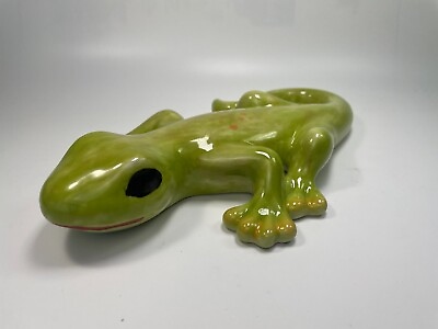 #ad Gecko Lizard Figurine Ceramic 9quot; Long Green Art Animal Status Ornament B7 $17.99