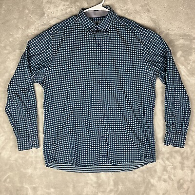 #ad Johnston Murphy Shirt Mens Large Green Blue Plaid Grid Long Sleeve Button Down $21.88