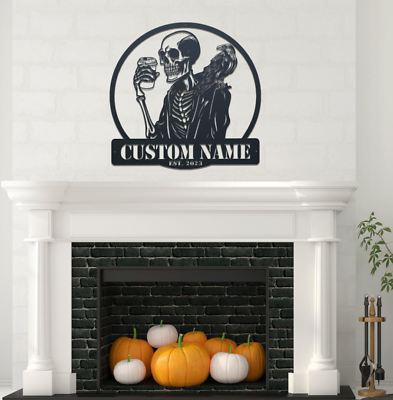 #ad Custom Skeleton Coffee Raven Metal Wall Art Personalized Skull Crow Name Sign $89.27