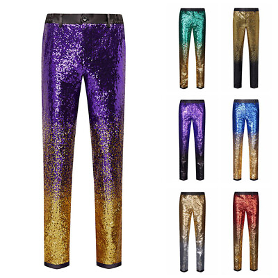 #ad Men Sequin Pants Trousers Shiny Glitter Gradient Showman Party Cocktail Clubwear $46.34