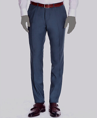 #ad $245 Hugo Boss Men#x27;s 32W Blue Slim Fit Twill Solid Wool Suit Trousers Pants $79.98