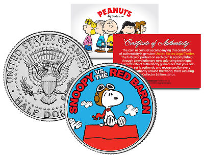 #ad Peanuts SNOOPY vs. RED BARON JFK Half Dollar US Colorized Coin *Licensed* $8.95