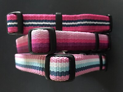 #ad Set of 3 Pink Striped Dog Collars Adjustable Snap Together Buckle Medium $30.00