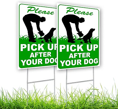 #ad 2 PC Pick Up After Your Dog Sign 8x12 Double Sided Coroplast No Pooping Dog… $19.69