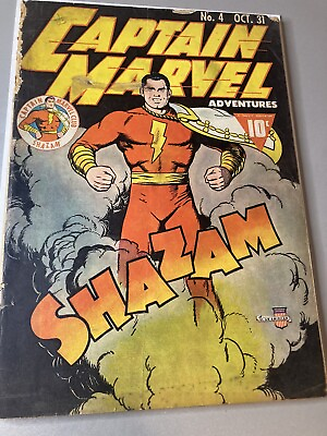 #ad Captain Marvel Adventures #4 1941 Classic Shazam Smoke Cover $550.00