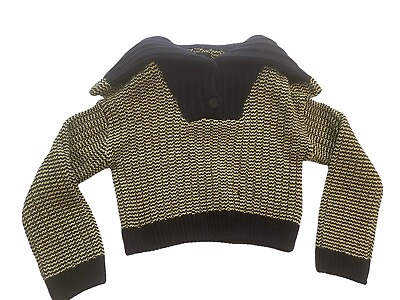 #ad MASSIMO DUTTI Wool Blend Sailor Collar Womens Knit Sweater Black yellow Sz S NWT $39.99