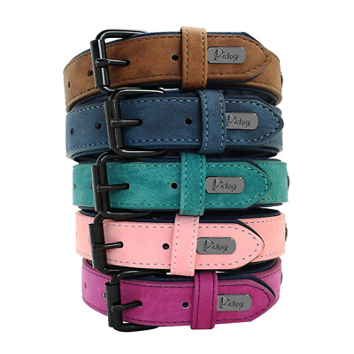 Pet Dog Leather Collar Soft for Small Medium Large Dogs Labrador Pink Blue S 2XL $11.49