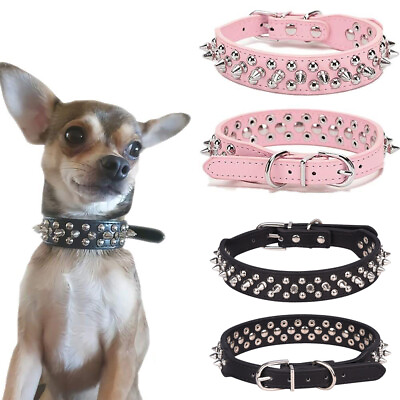 #ad Adjustable Studded Pet Dog Rivet Collar PU Leather Collars For Large Dogs $12.29