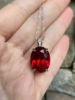 #ad Huge Lab Ruby Sterling Silver Pendant Necklace Handcrafted $230.00