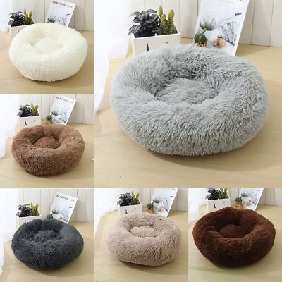 #ad 23quot; Fluffy Soft Comfy Calming Donut Dog Cat Beds Plush Warm Pet Dog Bed Washable $18.43
